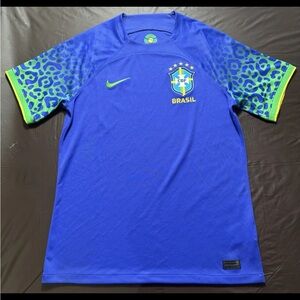 Nike Blue Brazil CBF Alternate Soccer Jersey with Green Accents